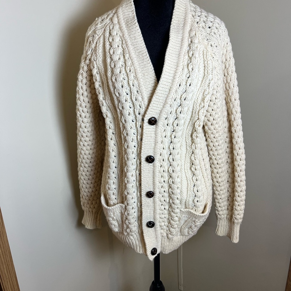 Men's Cream Cable Knit Cardigan Sweater